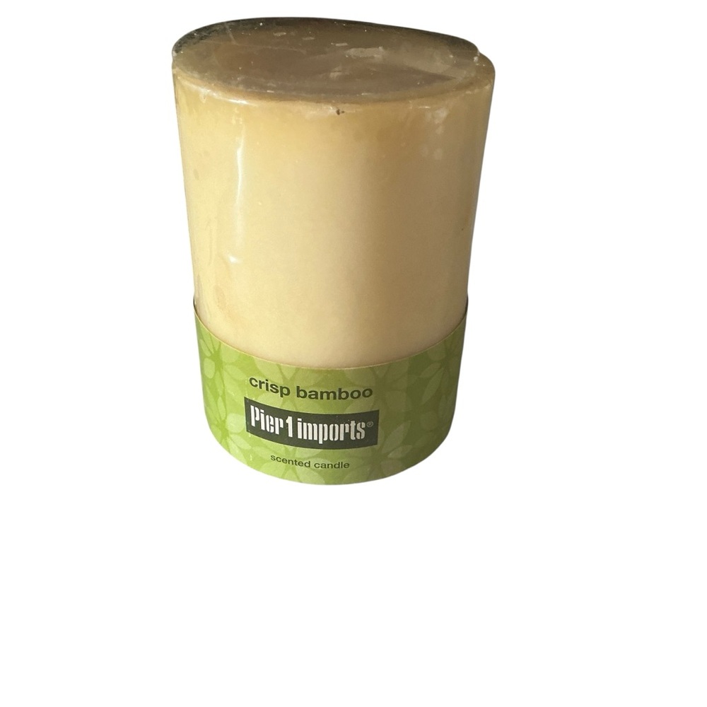 Vintage Pier 1 Crisp bamboo scented pillar candle 4” tall